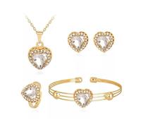 XFSRG Conjunto Joyas Corazón Cristal Brillante Collar Pendientes Pulsera Anillo Mujer Elegante Accesorios Boda Fiesta