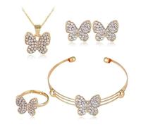 XFSRG Conjunto Joyas Corazón Cristal Brillante Collar Pendientes Pulsera Anillo Mujer Elegante Accesorios Boda Fiesta