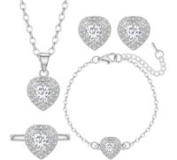 XFSRG Conjunto Joyas Corazón Cristal Brillante Collar Pendientes Pulsera Anillo Mujer Elegante Adorno Nupcial