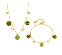 XFSRG Conjunto Joyas de Mujer Camelia Acero Inoxidable con Circonitas Colgante Collar Pulsera Set para Madres Novias Regalo (Verde)