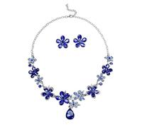 XFSRG Conjunto Joyas de Mujer Collar con Colgante en Forma de Gota y Pendientes con Diseño Floral en Cristal Strass Estilo Elegante Ajustable Ideal para Bodas y Fiestas (Azul)