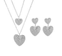 XFSRG Conjunto Joyas de Mujer Corazón Doble Colgante Collar Pulsera Set para Madres Novias Regalo (Plateado)