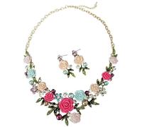 XFSRG Conjunto Joyas de Mujer Flores Aleación de Zinc con Circonitas Colgante Perla Collar Pendientes para Madres Novias Regalo (Multicolor-1)
