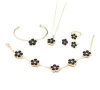 XFSRG Conjunto Joyas Flor Trébol Collar Pulsera Pendientes Anillo Brazalete Adornos Mujer Accesorios Elegantes
