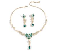 XFSRG Conjunto Joyas Floral Cristal Brillante Collar Pendientes Gota Agua Elegante Adorno Nupcial Mujer Accesorio Lujo