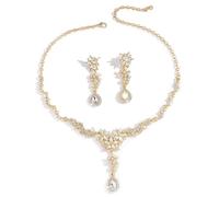 XFSRG Conjunto Joyas Floral Cristal Brillante Collar Pendientes Gota Agua Elegante Adorno Nupcial Mujer Accesorio Lujo