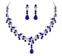 XFSRG Conjunto Joyería Gota Cristal Azul Collar Pendientes Elegante Adorno Femenino Brillante Accesorio Nupcial
