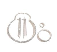 XFSRG Conjunto Joyeria Mujer Collar Pulsera Ajustable Pendientes Anillos Elegante Brillante Bisuteria Conjunto con Circonia Juegos de Joyas para Bodas Fiestas