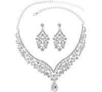 XFSRG Conjunto Pendientes y Collar Mujer Plata Cristal Brillante Elegante Joyería Nupcial Boda Fiesta Diamante Imitación Gargantilla Pendientes Colgantes Set Regalo