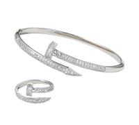 XFSRG Conjuntos De Joyas Elegantes De Oro Y Diamantes Para Mujer Juego De Collar Y Pendientes Brillantes Ideal Para Eventos Especiales (Plata)