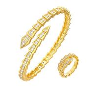 XFSRG Conjuntos de Joyas Elegantes para Mujer Juego de Pulsera y Anillo con Diseño de Serpiente en Oro y Diamantes Ideal para Ocasiones Especiales (Oro)
