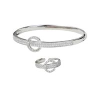 XFSRG Conjuntos de Joyas para Mujer Niñas Pulsera Anillo con Zirconia Cúbica Chapado Oro Plata Joyas de Moda para Esposa Madre Novia