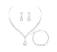 XFSRG Conjuntos de Joyas para Mujer y Niñas Collar Pendiente Pulsera Conjunto de Joyería Nupcial Fiesta Boda Dama de Honor