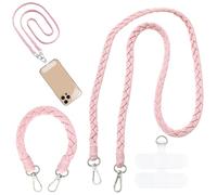 XFSRG Cordón para Móvil Colgador Móvil Cuello Cordón de Correa de Muñeca con 2 Parche Compatible con Todos Los Teléfonos Inteligentes y la Mayoría de los Funda (Rosa)