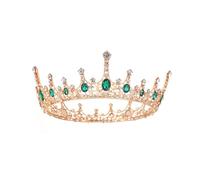 XFSRG Corona Cumpleaños Elegante Diseño Real Tiara Para Novia Corona Reina Mujer Para Bodas y Eventos Especiales (Oro+Verde)