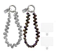 XFSRG Correa Para Movil Con Cuentas Brillantes De Cristal Pulsera De Moda Para Teléfono Accesorio Elegante Para Mujeres (Plateado, Negro Violeta)