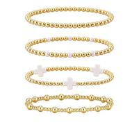XFSRG Cruz Pulseras Set 4 Piezas Cuentas Brazalete Elastico Pulseras Apilables Beads Pulsera Mujer con Cruz Moda Religiosa Joyeria Bisuteria para Mujer Niña