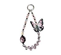 XFSRG Cuerda para Movil Colgante de Teléfono Pequeño y Creativo Mariposa con Cuentas de Cristal Brillante Colgante Móvil con Diseño de Moda (Rosa)