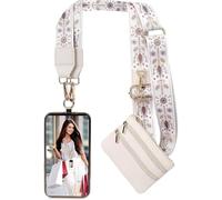 XFSRG Cuerda para Movil con Diseño Floral + Monedero Mujer Pequeño Correa Ajustable para Movil Accesorio Elegante para Mujer Ideal para Viajes y Uso Diario