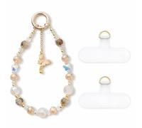 XFSRG Cuerda para Movil de Mariposa Perlas Cadena Anti Pérdida Colgante con 2 Parches Compatible para Todos los Teléfonos Inteligentes y la Mayoría Funda(Rosa)