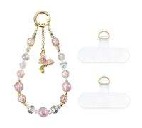 XFSRG Cuerda para Movil de Mariposa Perlas Cadena Anti Pérdida Colgante con 2 Parches Compatible para Todos los Teléfonos Inteligentes y la Mayoría Funda(Lila)