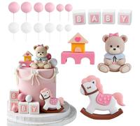 XFSRG Decoracion de Tarta Oso Babyshower Decoración de Tarta de Cumpleaños Accesorios para Decorar Pasteles Baby Shower Fiesta de Cumpleaño (Rosa)