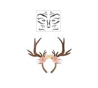 XFSRG Diadema Reno y Pegatina de Cara de Ciervo Traje Tocado Diadema Cuernos Ciervo para Carnaval Disfraz Fiesta Temática Halloween Cosplay(Marrón oscuro)