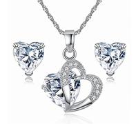 XFSRG Elegante Conjunto De Joyas Mujer Collar Y Pendientes Corazón Brillante Moda Joyería Para Mujeres