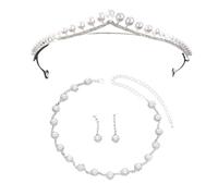 XFSRG Elegante Set de Joyería de Novia con Corona Brillante Collar Pendientes Joyería de Lujo para Bodas y Ocasiones Especiales