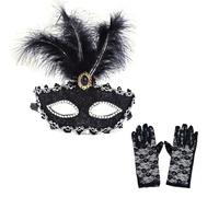 XFSRG Encaje Mascara Veneciana Hombre Mujer Plumas Adorno de Diamantes Mascara Disfraz Incluye Guantes Mascaras Carnaval Exquisito y Elegante para Fiestas Bailes Celebraciones Festivas