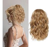 XFSRG Extensión de Cabello Cola de Caballo 30 cm con Cordón y Diseño Ondulado como Extensiones Sintéticas para Mujeres para Alargamiento Fácil o Cola de Cabello Voluminosa (Dorado)