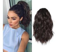 XFSRG Extensión de Cabello Cola de Caballo 30 cm con Cordón y Diseño Ondulado como Extensiones Sintéticas para Mujeres para Alargamiento Fácil o Cola de Cabello Voluminosa (Marrón-negro)