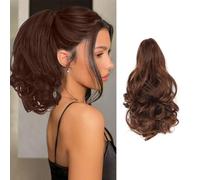 XFSRG Extensión de Cola Caballo Pinza Garra en Extensiones Coleta Postiza Rizada con Pinza Cabello Sintético 27cm Efecto Natural y Voluminoso para Mujeres（MarróN Oscuro）