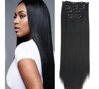 XFSRG Extensiones Cabello Liso Clip 24 Pulgadas Naturales Extensiones Pelo Largo Recto Sedoso Postizos Cabello Humano Sintético