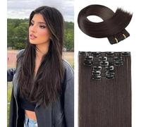 XFSRG Extensiones Cabello Liso Clip 24 Pulgadas Naturales Extensiones Pelo Largo Recto Sedoso Postizos Cabello Humano Sintético