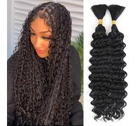 XFSRG Extensiones Cabello Ondulado Profundo Trenzas Rizadas Naturales Mechones Pelo Sintético Estilo Bohemio(Negro-45cm)