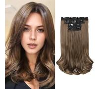 XFSRG Extensiones Clip Pelo Natural 4 Piezas 35cm Largo Ondulado Clip en Extensión de Pelo Rizado Natural Sintética Invisibile para Mujer Postizos Fiesta Diaria (Marrón oscuro)