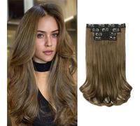 XFSRG Extensiones Clip Pelo Natural 4 Piezas 35cm Largo Ondulado Clip en Extensión de Pelo Rizado Natural Sintética Invisibile para Mujer Postizos Fiesta Diaria (Marrón claro)