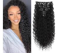 XFSRG Extensiones De Clip De Pelo Natural Rizado Para Mujer Volumen Y Longitud Instantáneos Ideal Para Uso Diario Y Eventos Especiales (Negro-1b)