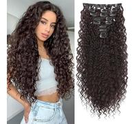 XFSRG Extensiones De Clip De Pelo Natural Rizado Para Mujer Volumen Y Longitud Instantáneos Ideal Para Uso Diario Y Eventos Especiales (MarróN Oscuro-4#)