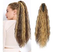 XFSRG Extensiones de Clip Pelo Natural Rizada Ondulada Moda Uso Diario Coleta Postiza para Mujer Extensión Cabello Ondulado Corto con Pinza Pelo Sintético（MarróN Claro）