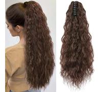 XFSRG Extensiones de Clip Pelo Natural Rizada Ondulada Moda Uso Diario Coleta Postiza para Mujer Extensión Cabello Ondulado Corto con Pinza Pelo Sintético（MarróN Oscuro）