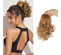 XFSRG Extensiones Pelo Natural 23 CM Ponytail Rizada Sintética Ondulada para Mujer Extensión de Cola de Caballo de Uso Diario Fácil de Usar y Natural (Marrón dorado)