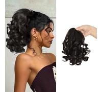 XFSRG Extensiones Pelo Natural 23 CM Ponytail Rizada Sintética Ondulada para Mujer Extensión de Cola de Caballo de Uso Diario Fácil de Usar y Natural (Marrón oscuro)
