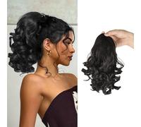 XFSRG Extensiones Pelo Natural 23 CM Ponytail Rizada Sintética Ondulada para Mujer Extensión de Cola de Caballo de Uso Diario Fácil de Usar y Natural (Negro)