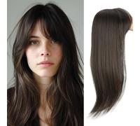 XFSRG Extensiones Pelo Natural 3D Topper Humano Natural Busca Esponjoso Liso Topper con Clip para Cabello Delgado Mujeres (6Q# Marrón oscuro)