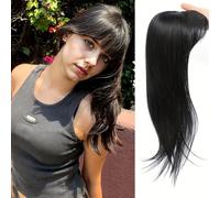 XFSRG Extensiones Pelo Natural 3D Topper Humano Natural Busca Esponjoso Liso Topper con Clip para Cabello Delgado Mujeres (1B# Negro)