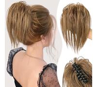 XFSRG Extensiones Pelo Natural Flequillo Postizo Coleta Postiza Cabello Humano Clip Moño Accesorio Peinado Extensión Cabello Rizado Liso Ondulado para Mujer