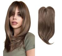 XFSRG Extensiones Pelo Natural Topper Cabello Natural con Clip Añadir Volumen al Cabello Esponjoso Liso Topper sin Flequillo para Mujeres el Uso Diario (05-4 Marrón)