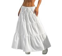 XFSRG Falda Larga Mujer Verano Cintura Alta Elástica Línea A Elegante Boho Maxi Faldas para Vacaciones Playa Casual(Blanco/M)